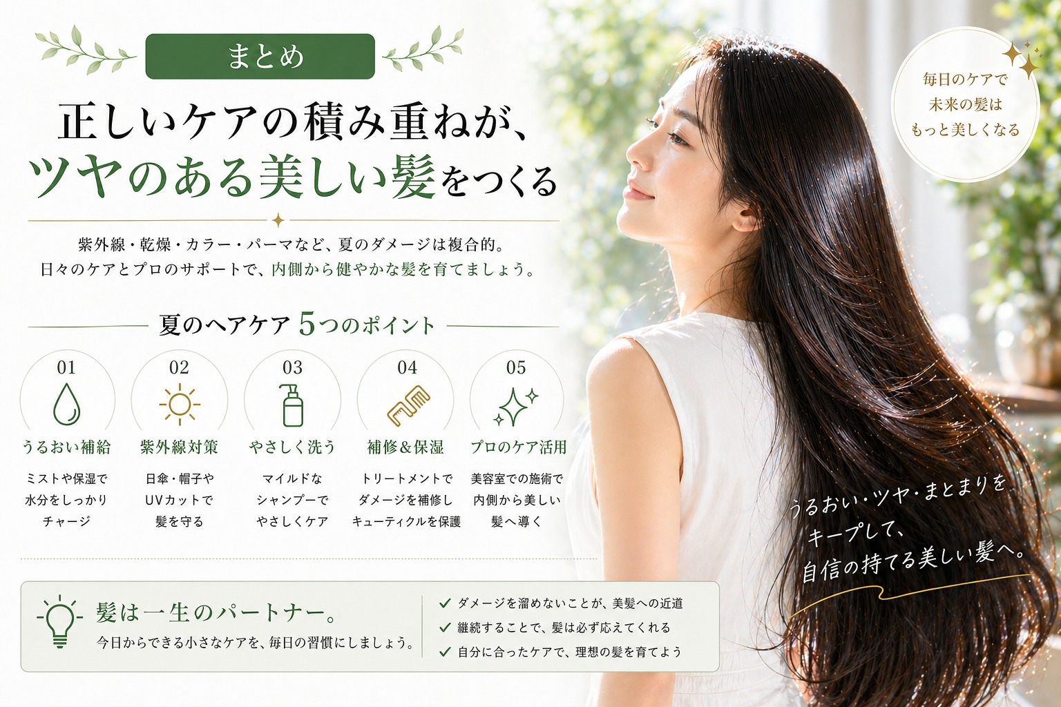 ツヤ髪を手で触れている女性の後ろ姿